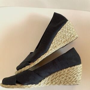 NWT Lauren Ralph Lauren - Black 'Cecilia' Shantung Silk Espadrille Wedge 10B